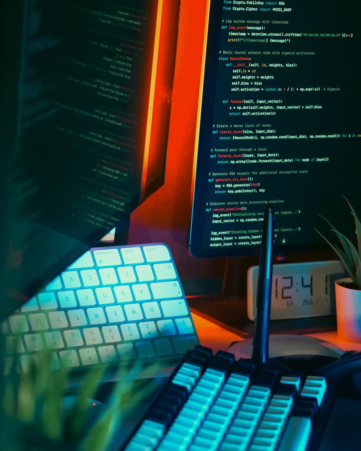 A focused engineering workspace at night